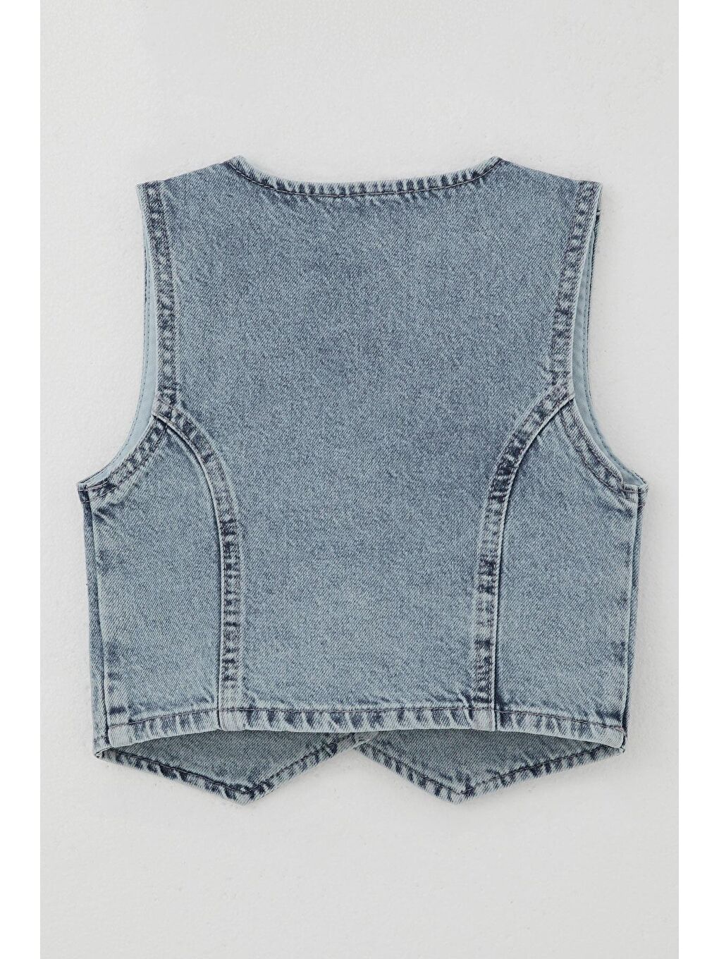 Kız Çocuk Yelek Jean Düğme Kapamalı V Yaka Açık Mavi (4-14 Yaş)-3