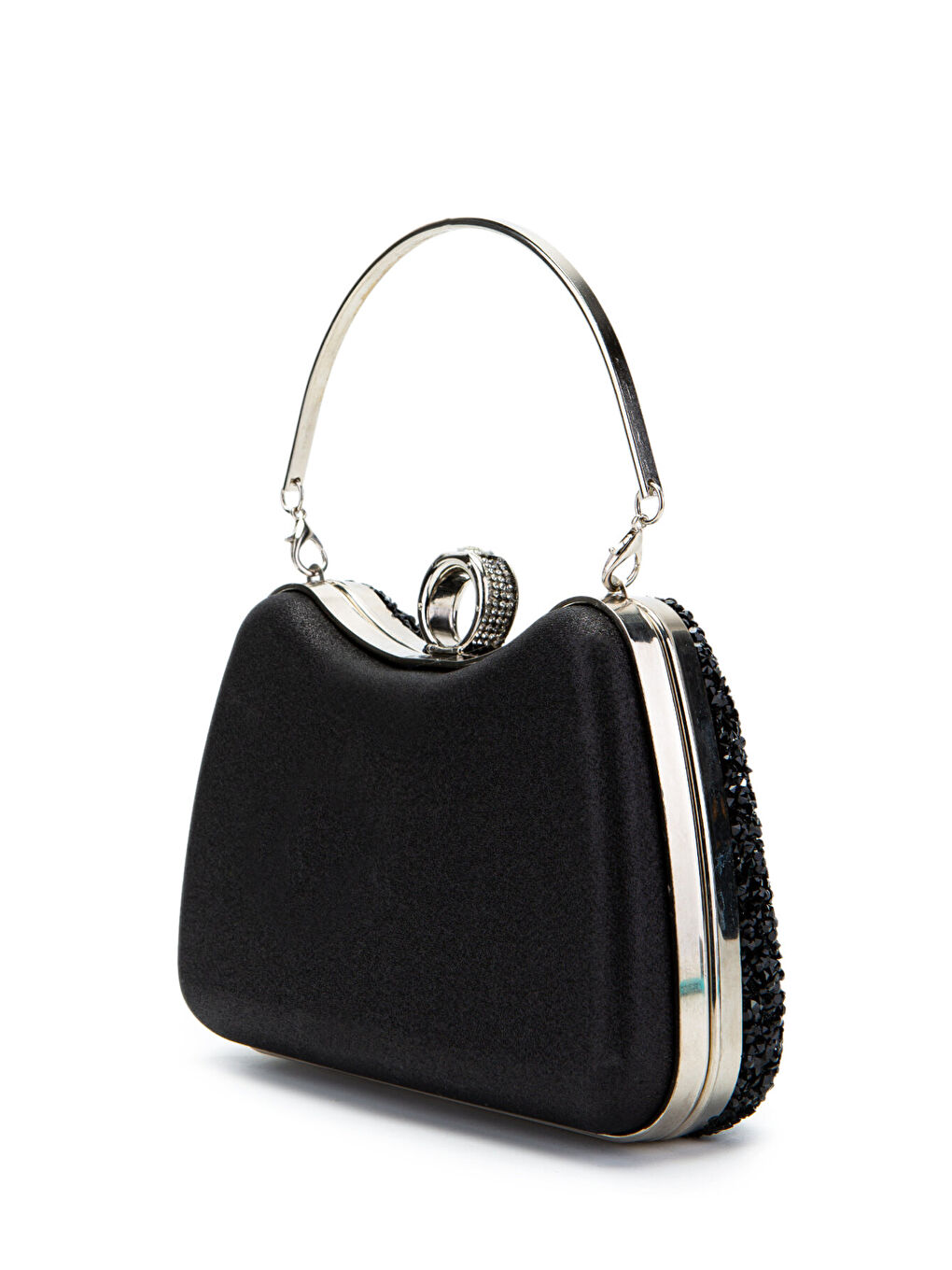 Yüzük Detaylı Taşlı Amanda Abiye El Çantası Siyah-3