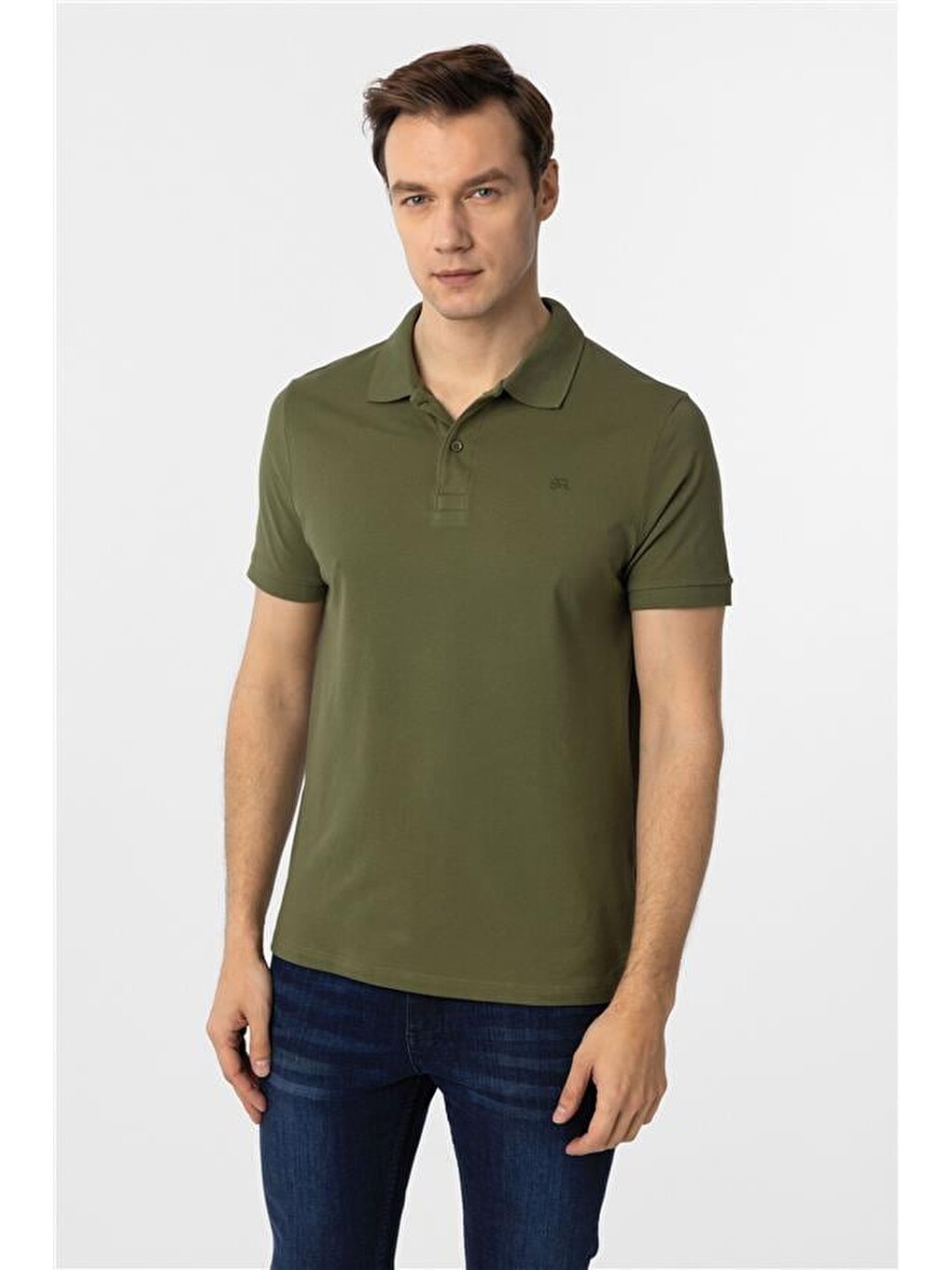 Haki Slim Düz Polo Yaka Tişört-3
