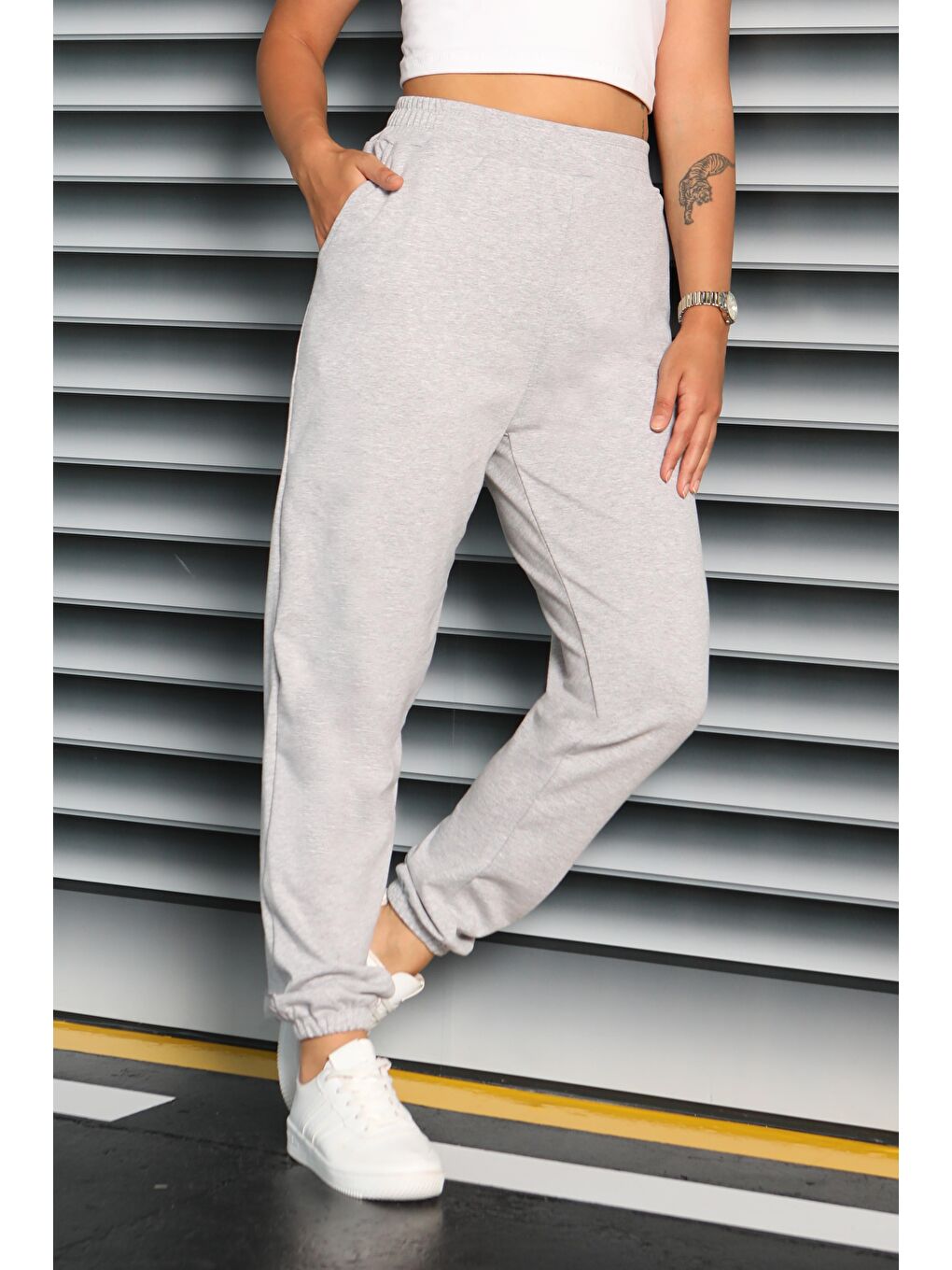 Cepli Paça Lastikli İki İplik Eşofman Altı Gri - 27675