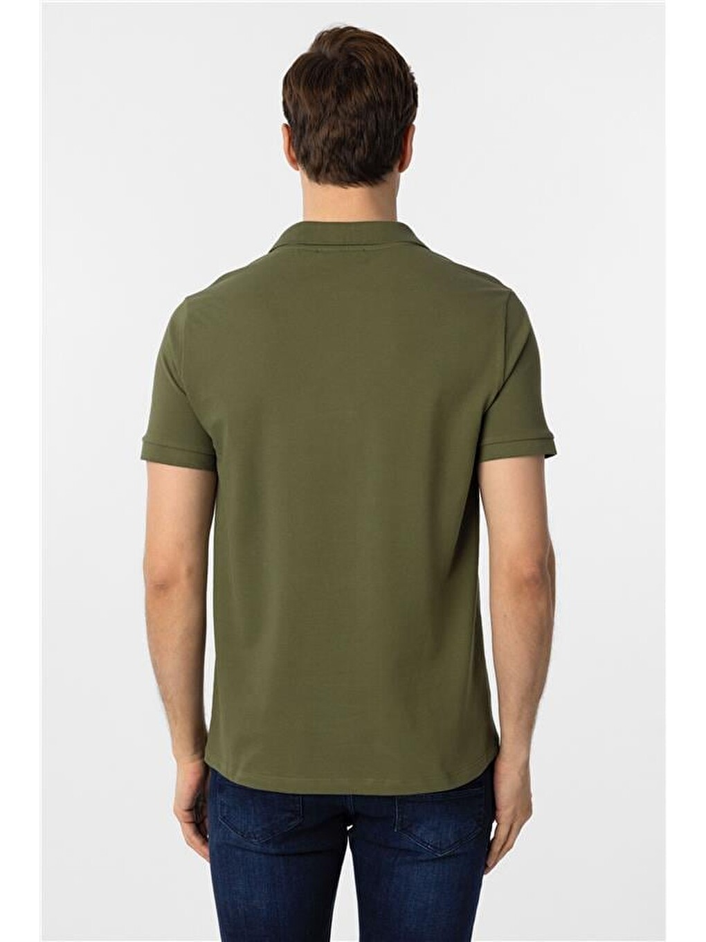 Haki Slim Düz Polo Yaka Tişört-4