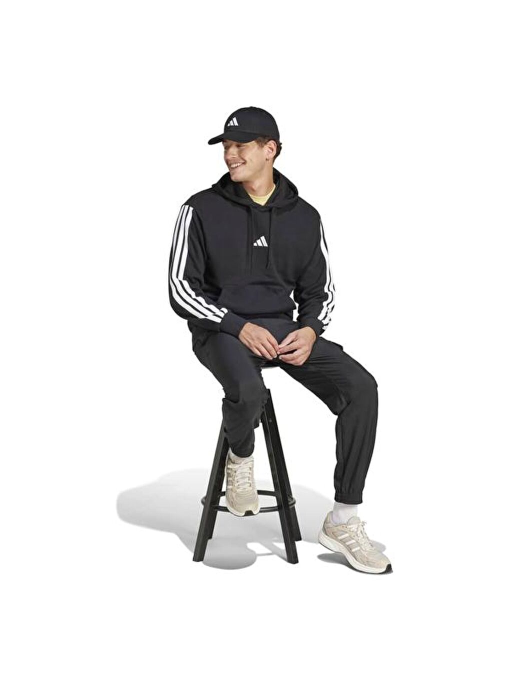 3 Stripes Ft Erkek Siyah Kapüşonlu Sweatshirt-1