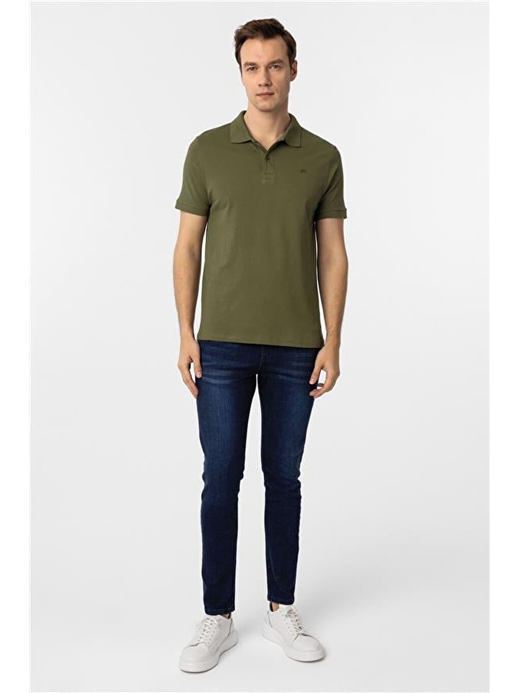 Haki Slim Düz Polo Yaka Tişört-5