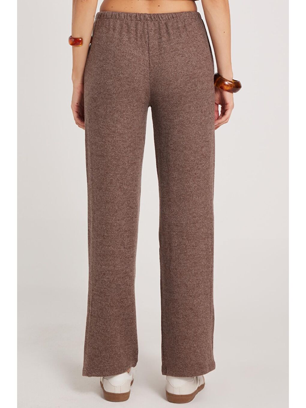 Kadın Relax Fit Rahat Kesim Beli Bağcıklı Geniş Paça Kahverengi Pantolon-6