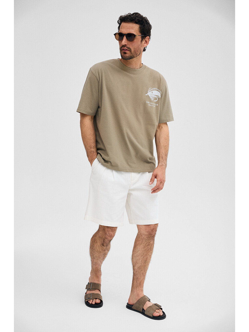Haki GIGANEST Erkek %100 Organik Pamuklu Baskı Detaylı Yuvarlak Yaka HAKİ T-Shirt-3