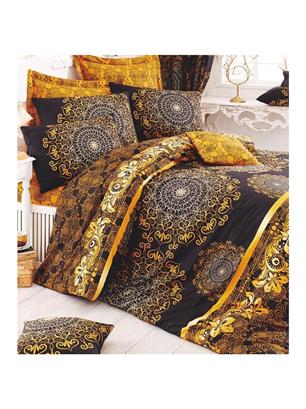 Osmanlı Çift Kişilik Nevresim Seti Sarı-3