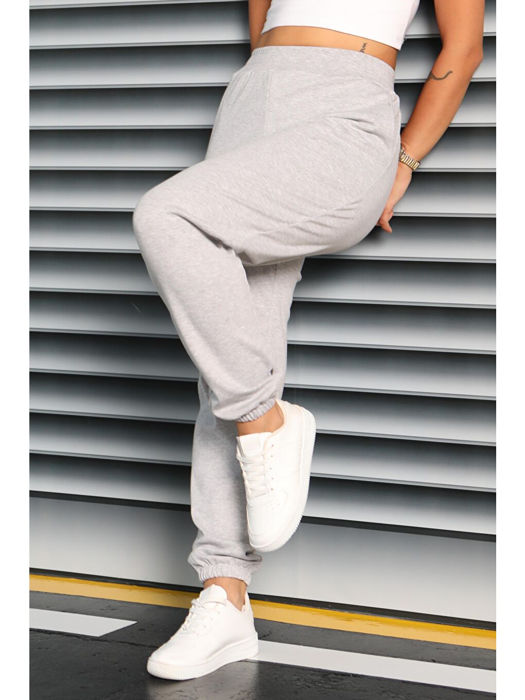 Cepli Paça Lastikli İki İplik Eşofman Altı Gri - 27675-1