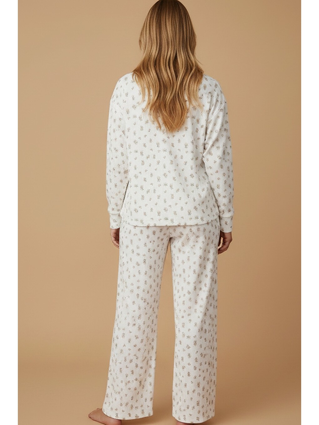 Karışık Pamuklu Fitilli Kaşkorse Büyük Beden Örme Pijama Takım 8034-2