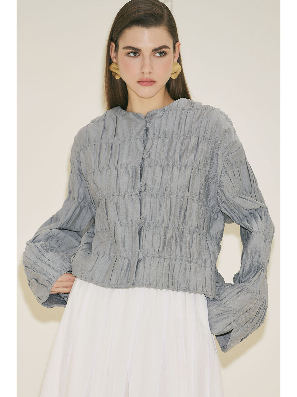 Dokulu Mırına Bluz Mavi-2