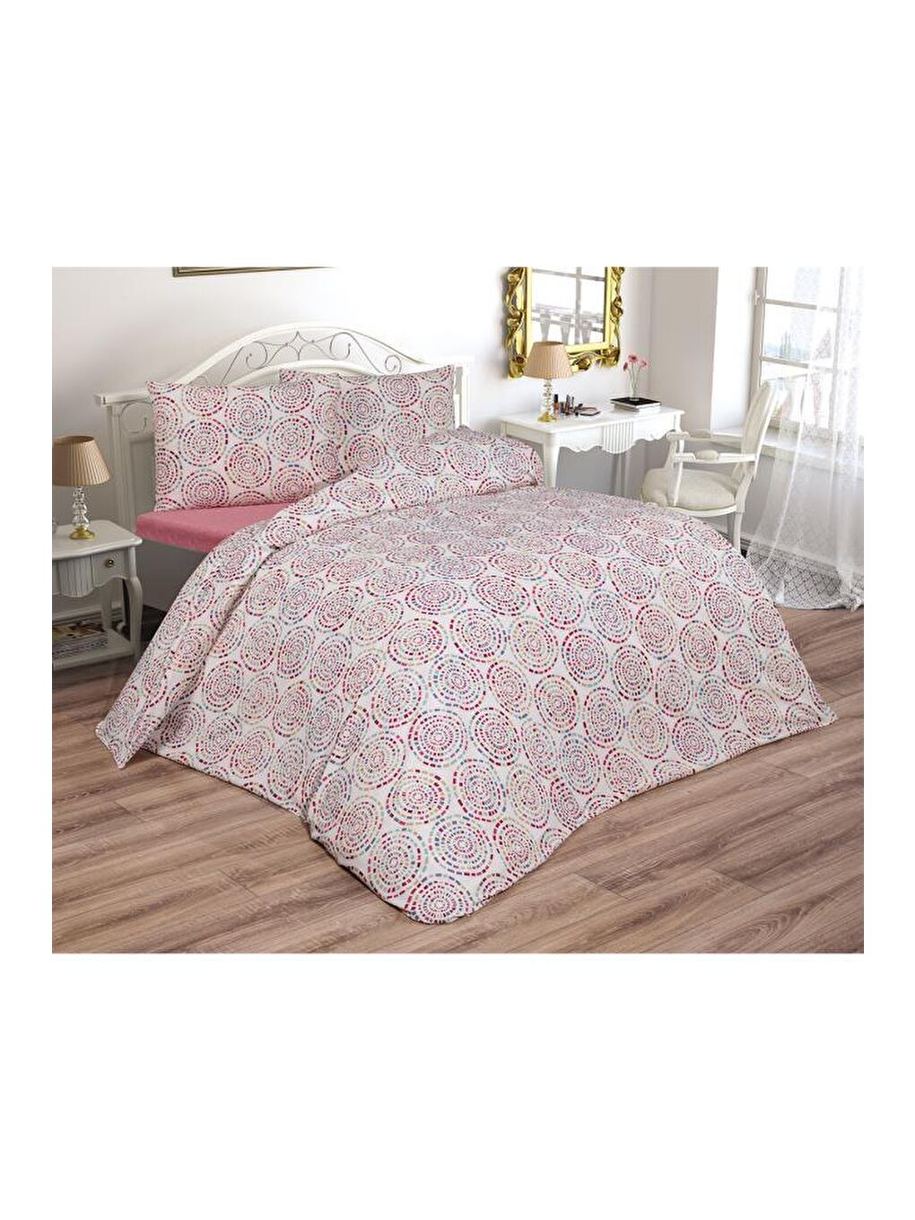 Vivi Çift Kişilik Lastikli Çarşaflı Nevresim Takımı Kırmızı-1