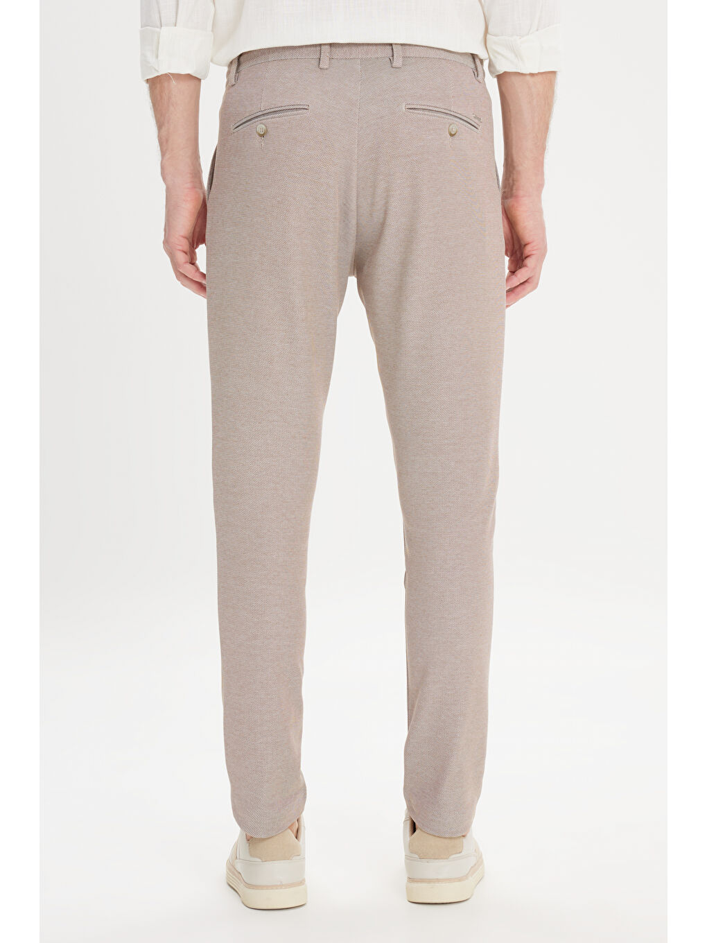 Bej Erkek Vizon Comfort Fit Rahat Kesim Yan Cepli Desenli Beli Lastikli Pantolon-5