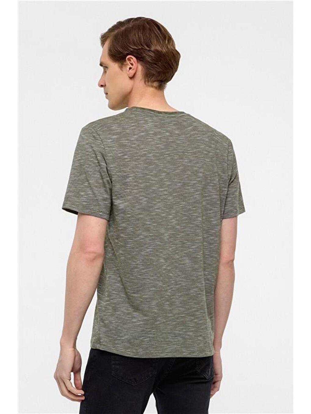 Haki Regular Armürlü Bisiklet Yaka Tişört-5