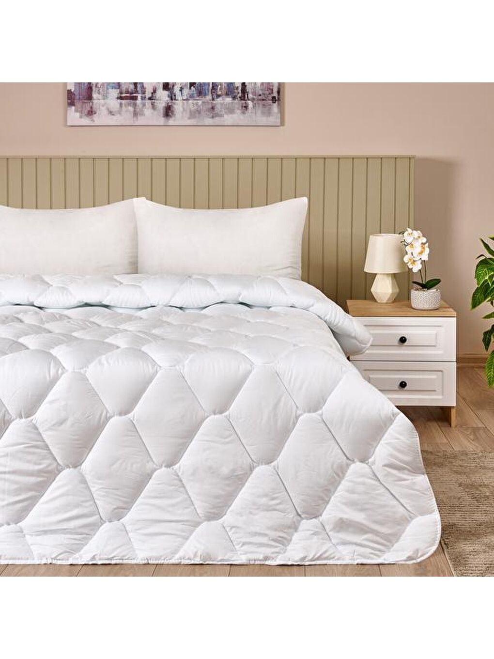 Çift Kişilik Microfiber Yorgan - Beyaz - 195x215 cm