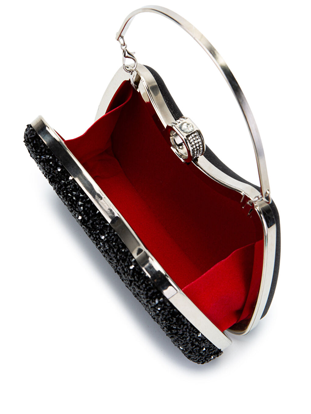 Yüzük Detaylı Taşlı Amanda Abiye El Çantası Siyah-5