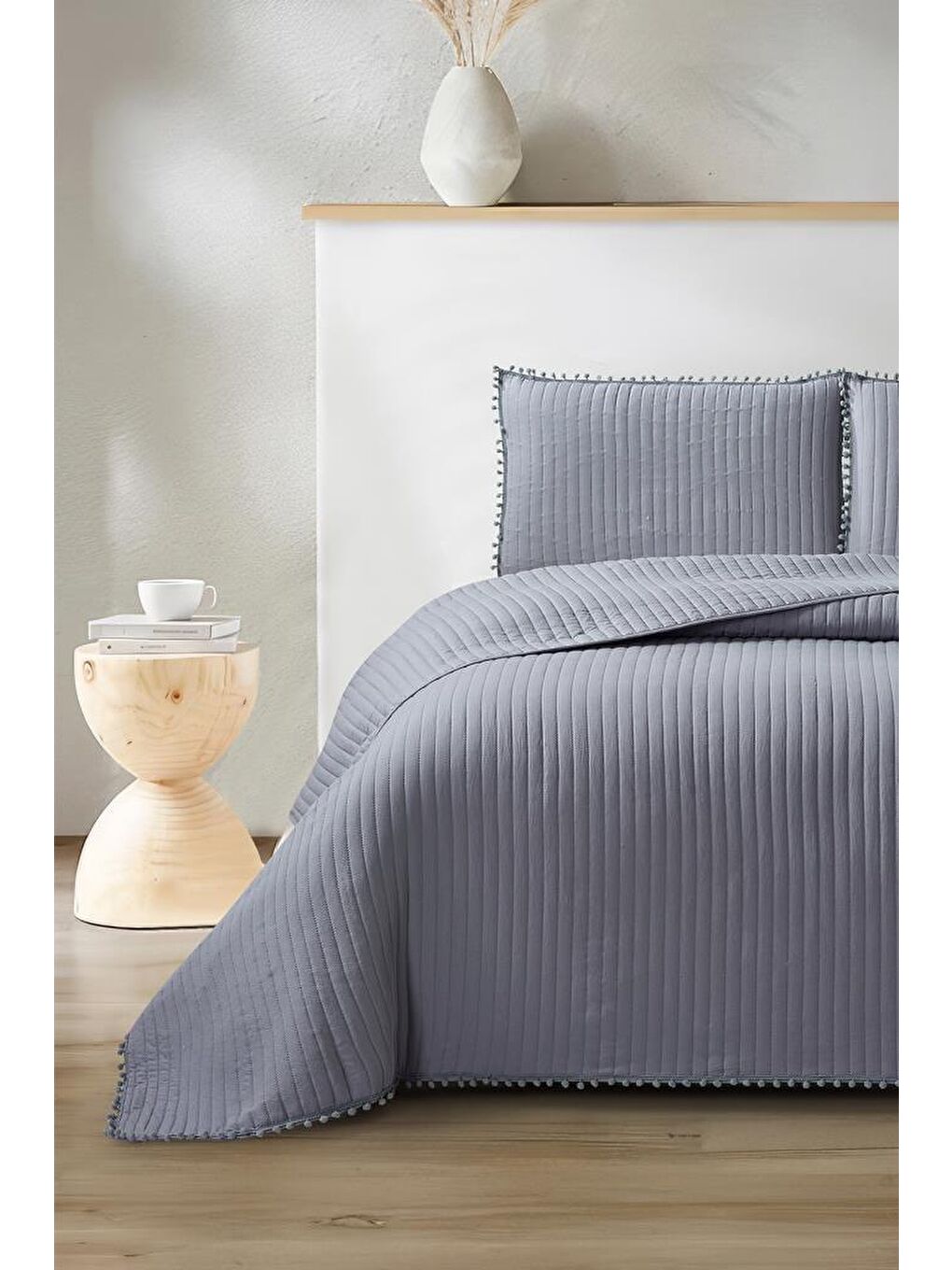 Venedik Elyaf Dolgulu Çift Kişilik 240x260 Cm Yatak Örtüsü Antrasit