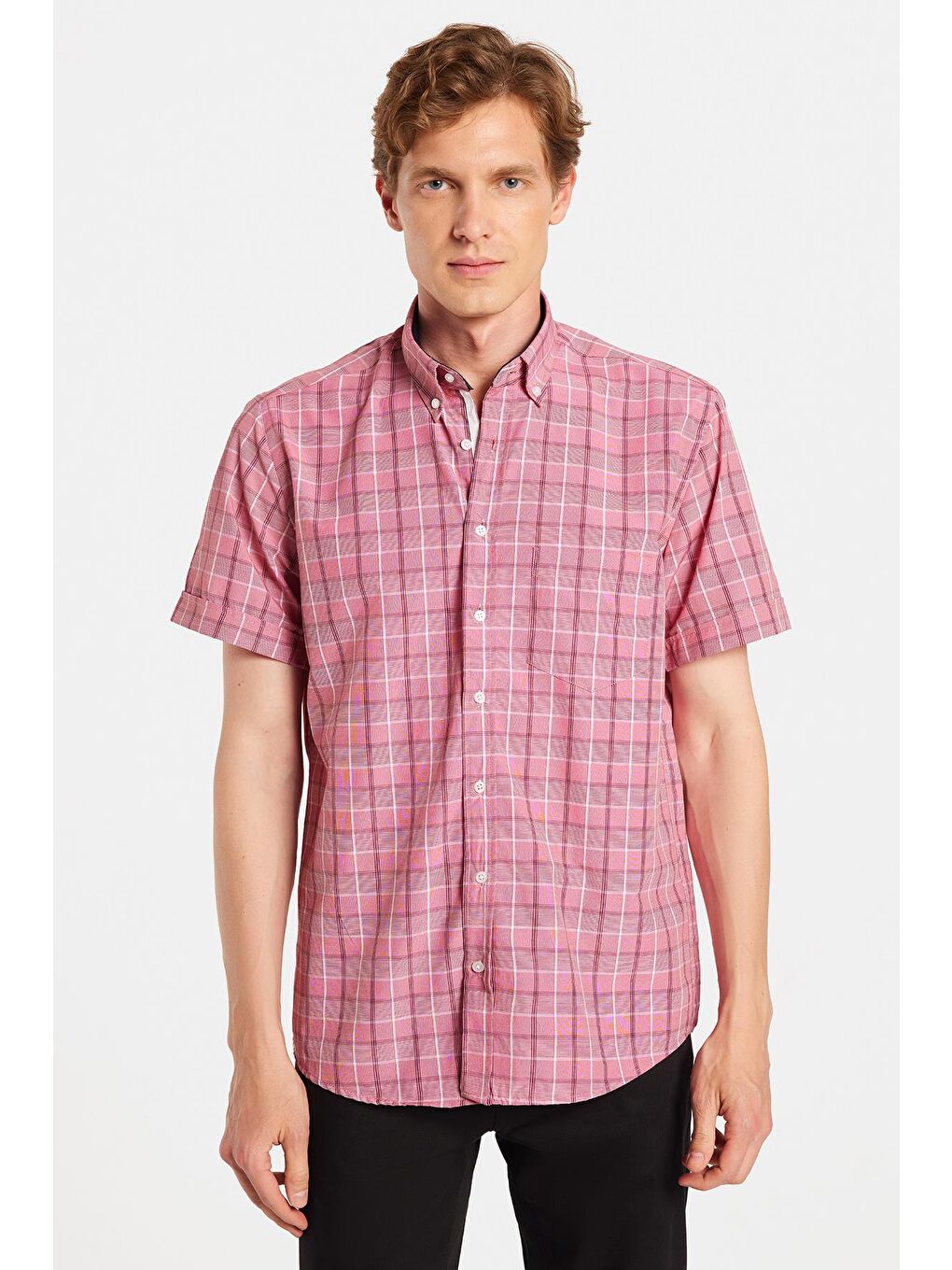 Karışık Erkek Regular Fit Klasik Kesim Pamuklu Tek Cepli Ekoseli Düğmeli Yaka Gömlek-3