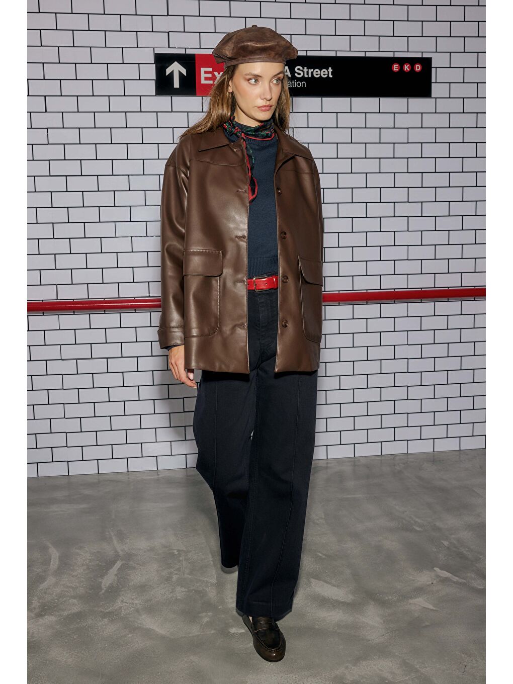 Kahverengi Spor Kesim Deri Ceket Kahve