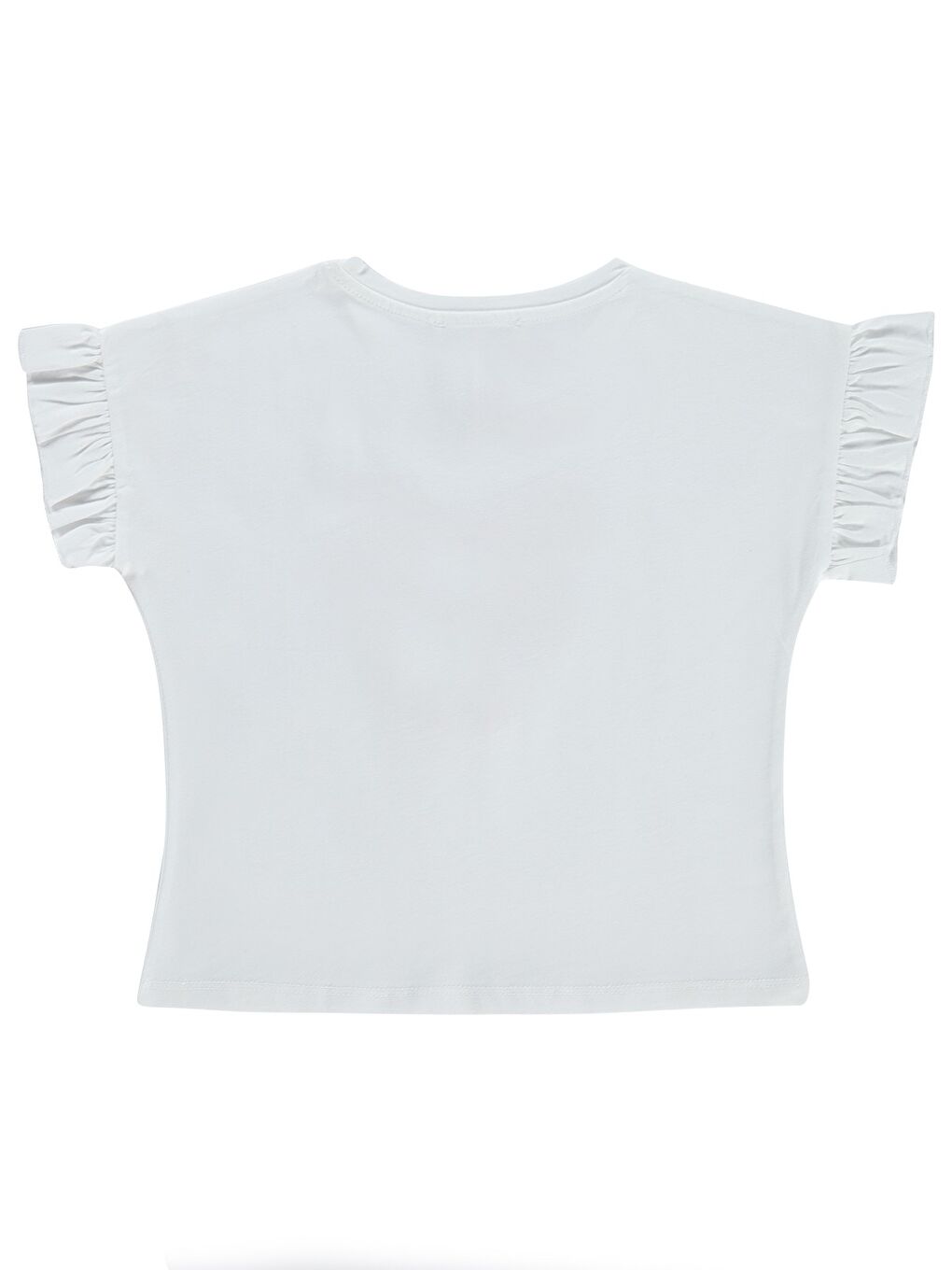 Girls Kolu Fırfırlı 4-9 Yaş Tişört - Kırık Beyaz-1