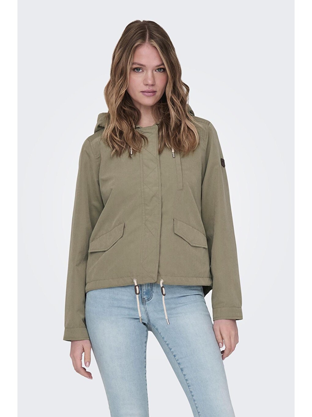 Bej Onlskylar Büzgülü Regular Fit Kapüşonlu Mevsimlik Kadın Mont 15218613
