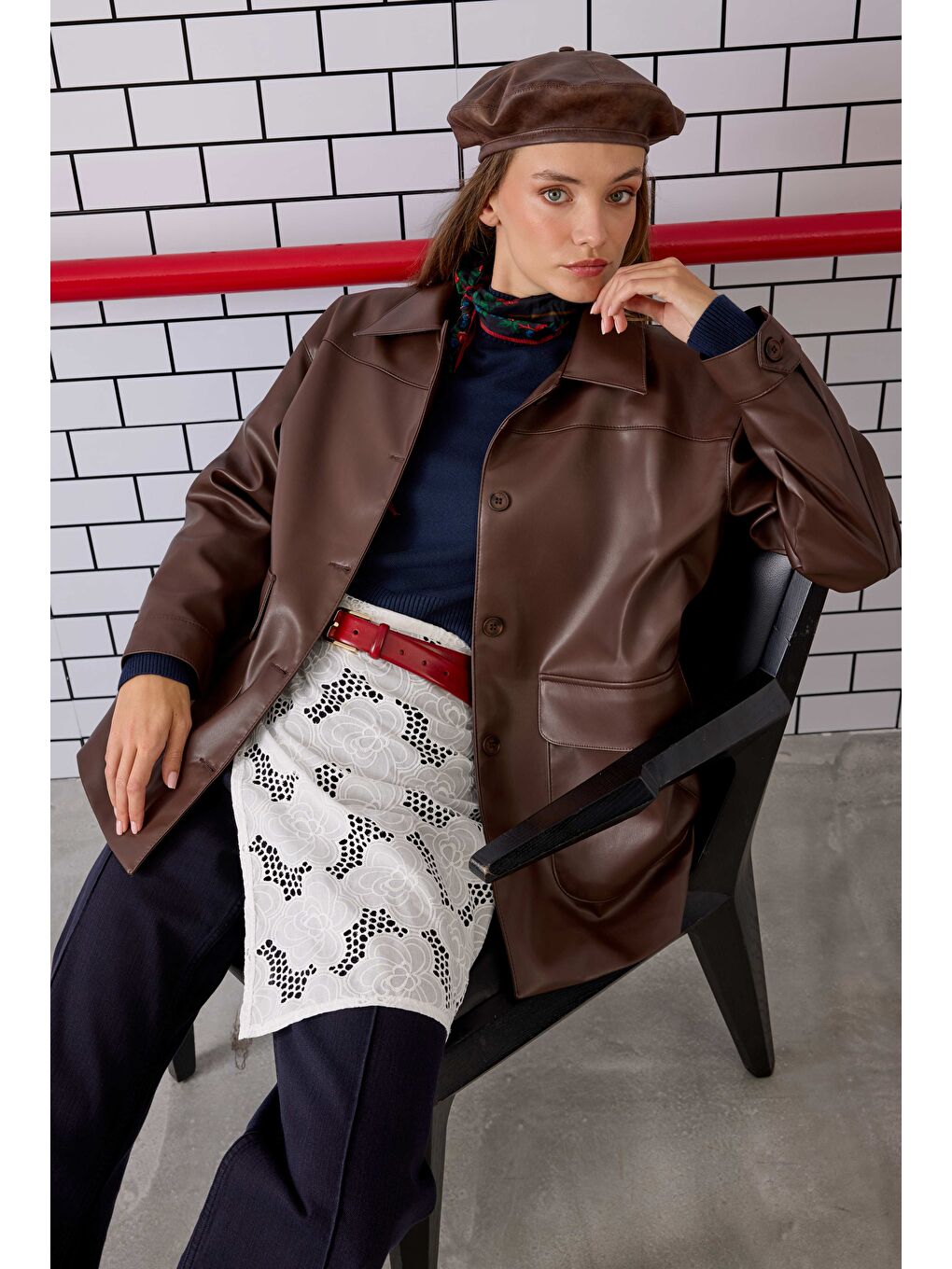 Kahverengi Spor Kesim Deri Ceket Kahve-1