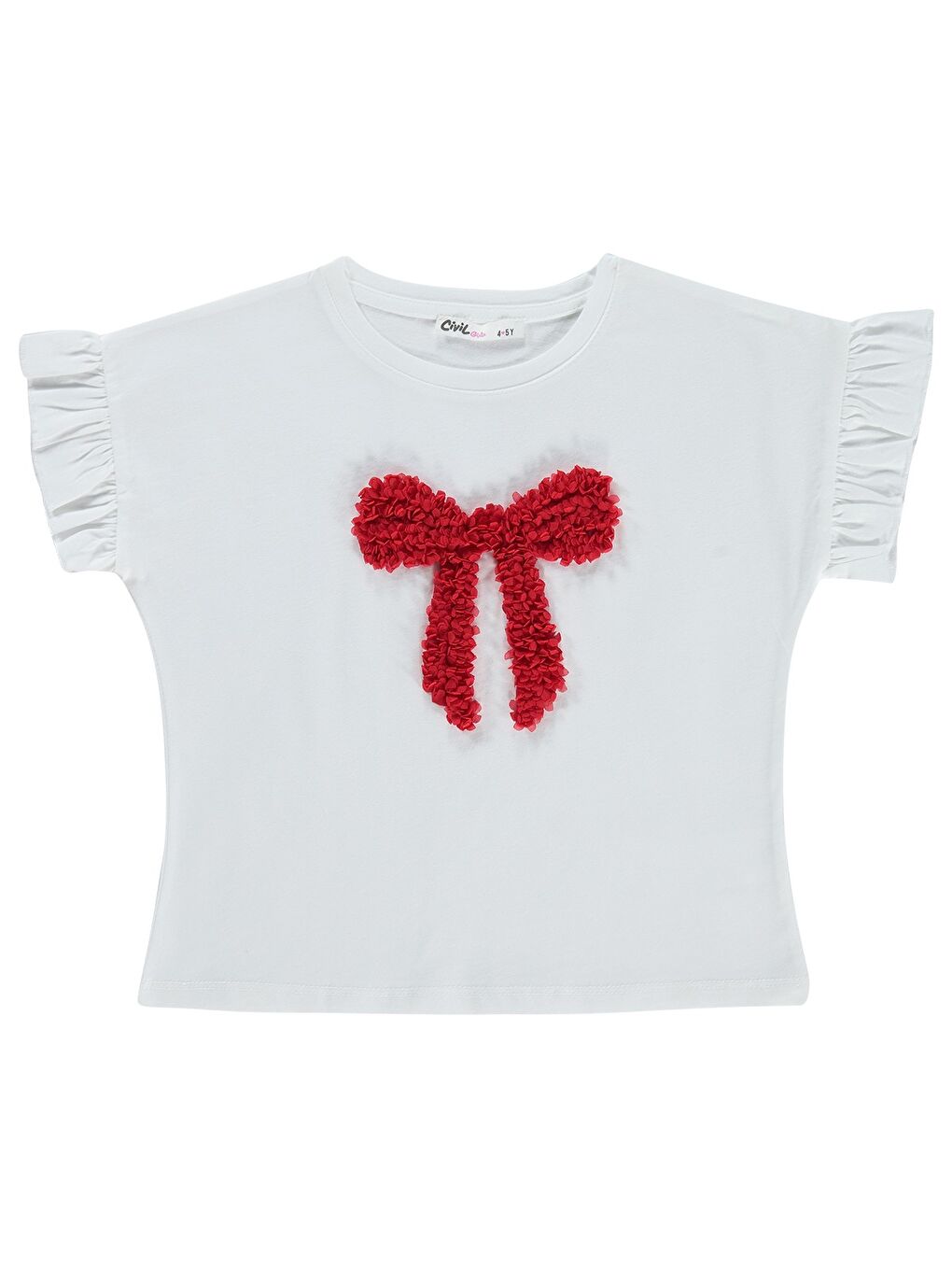 Girls Kolu Fırfırlı 4-9 Yaş Tişört - Kırık Beyaz
