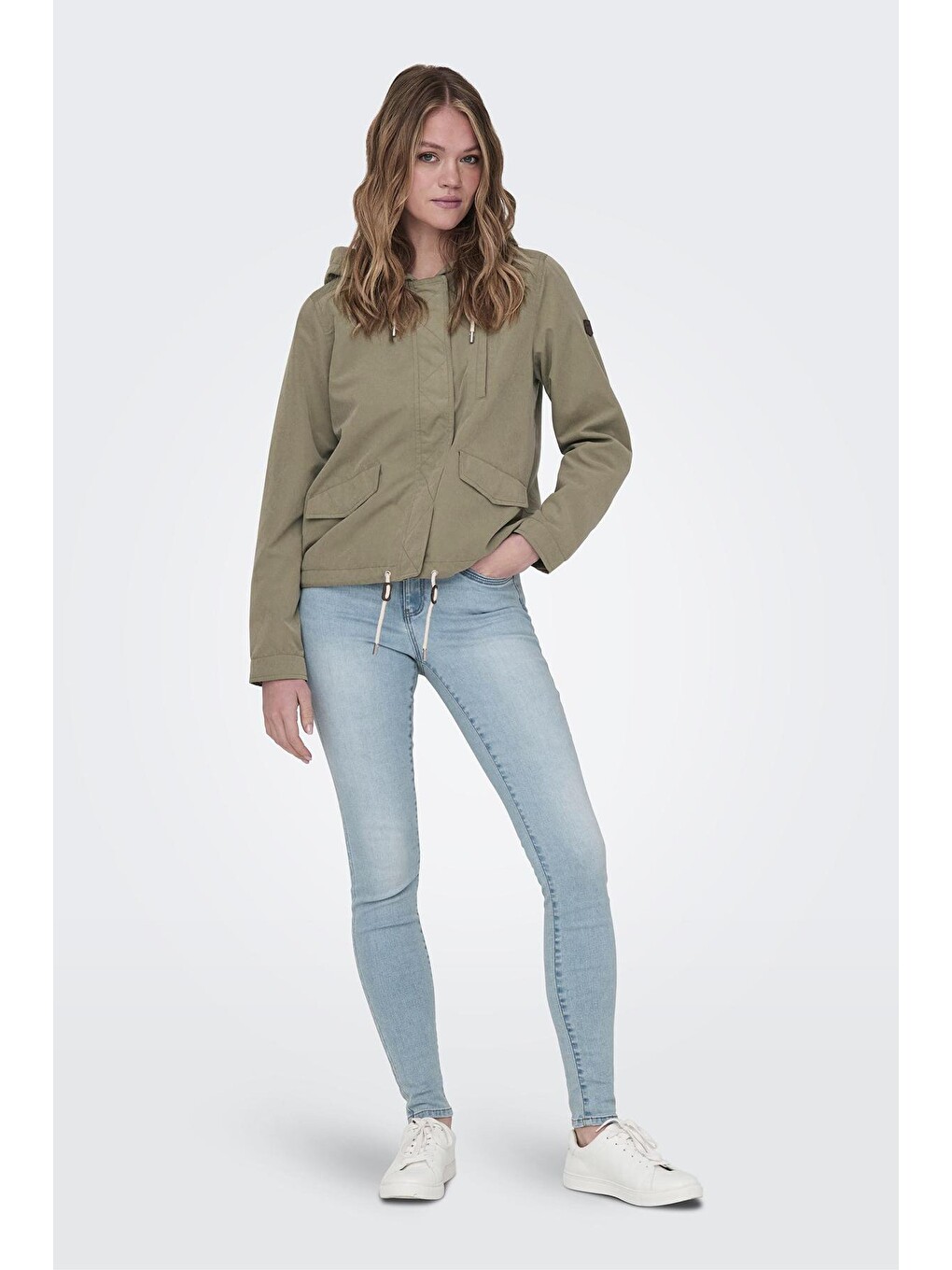 Bej Onlskylar Büzgülü Regular Fit Kapüşonlu Mevsimlik Kadın Mont 15218613-1