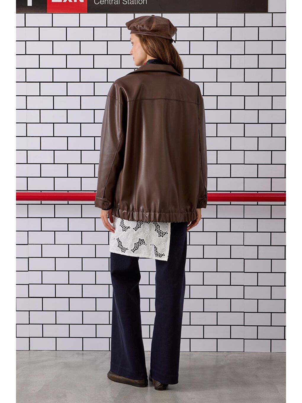 Kahverengi Spor Kesim Deri Ceket Kahve-3