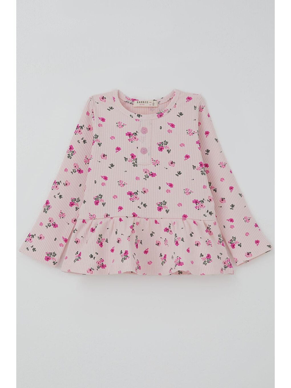 Kız Çocuk Taytlı Takım Çiçek Desenli Paça Kısmı Fırfır Detaylı Pembe (3-7 Yaş)-1