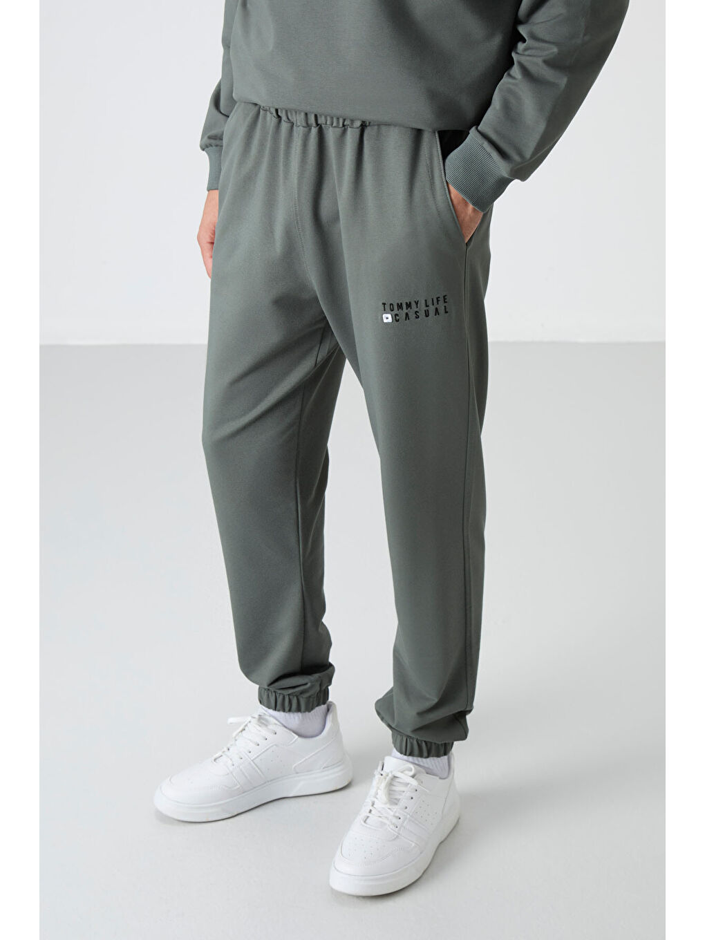 Yeşil Çağla Casual Bisiklet Yaka Lastik Paça Erkek Oversize Eşofman Takımı - 85120-3