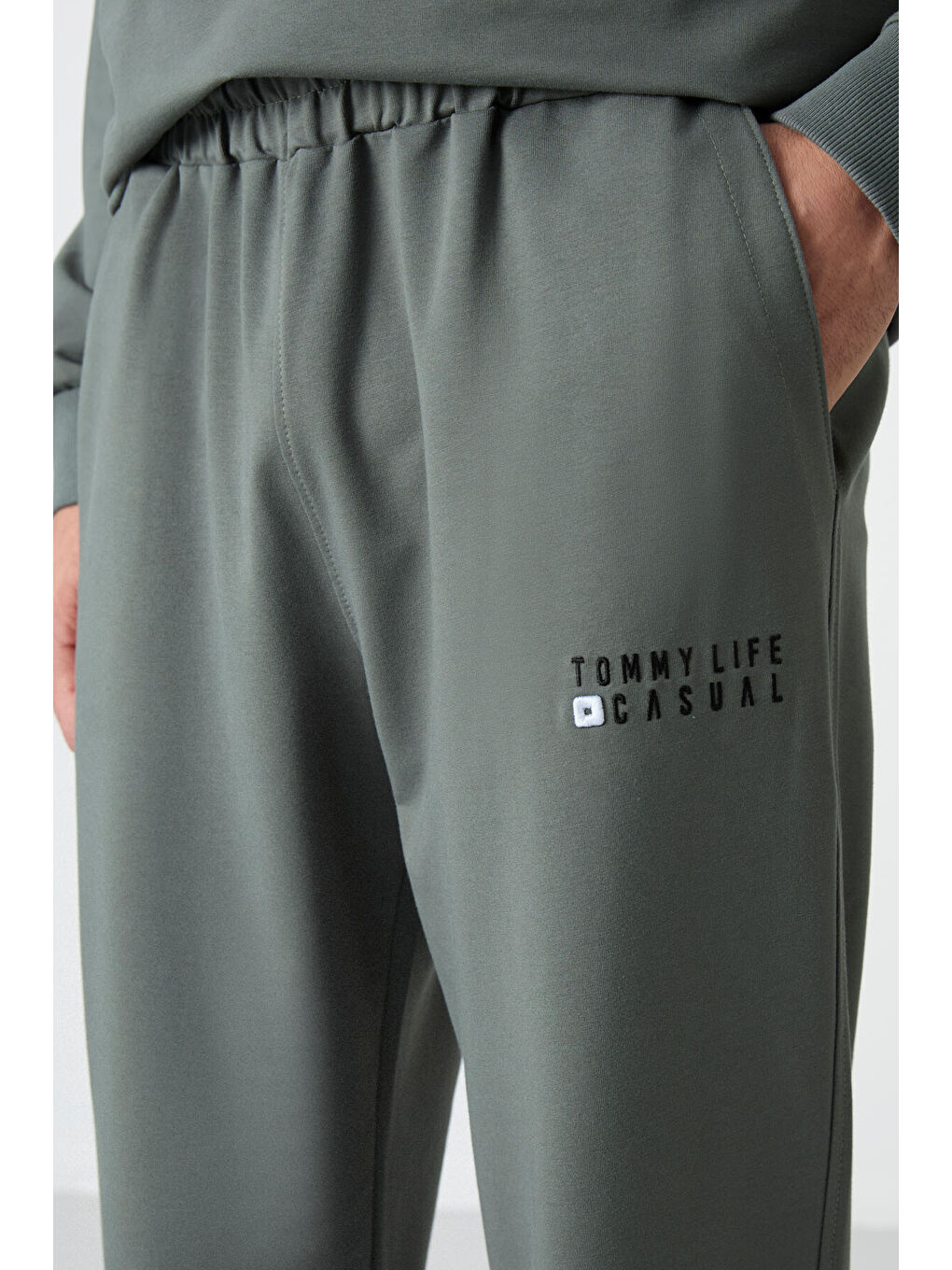 Yeşil Çağla Casual Bisiklet Yaka Lastik Paça Erkek Oversize Eşofman Takımı - 85120-4