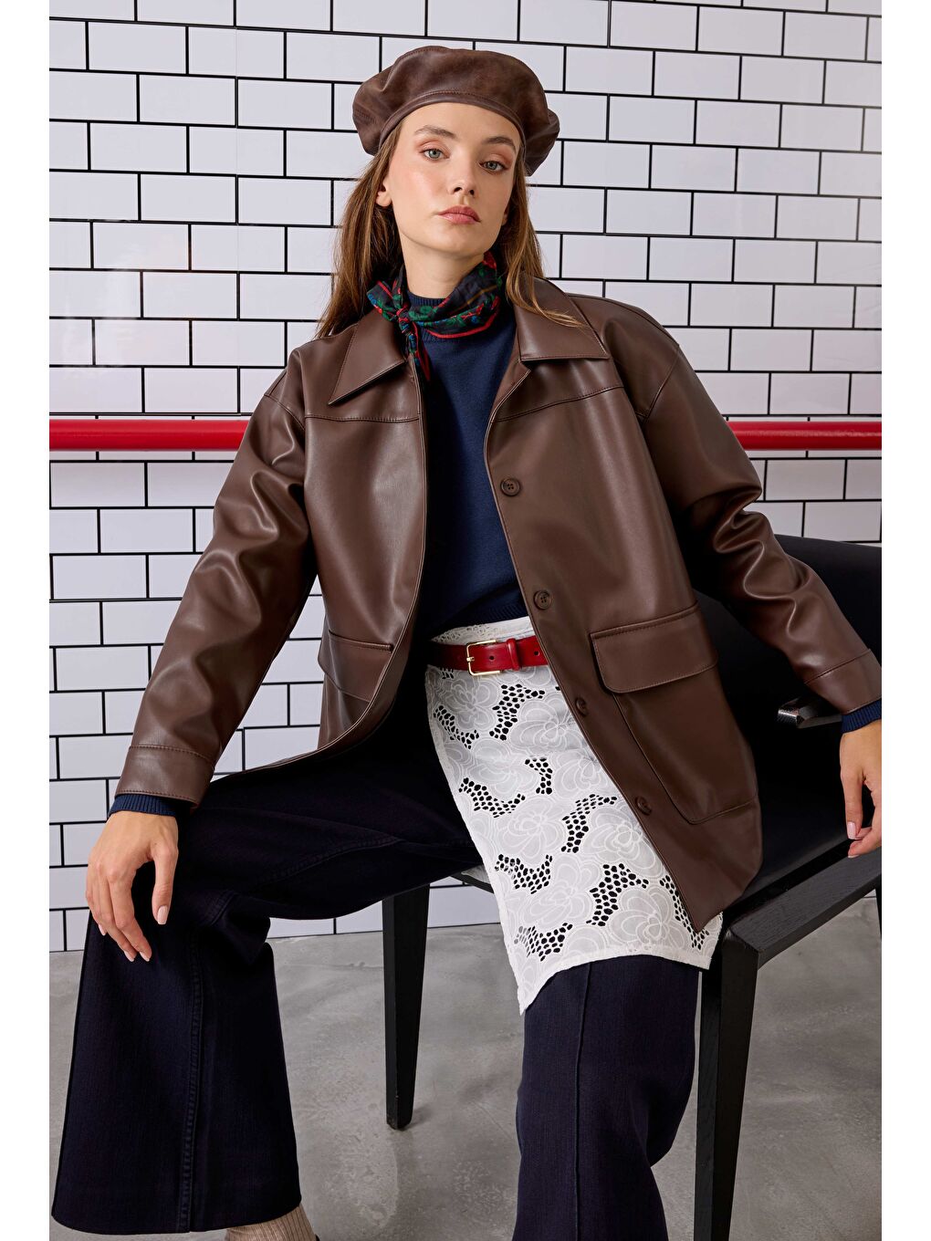 Kahverengi Spor Kesim Deri Ceket Kahve-4