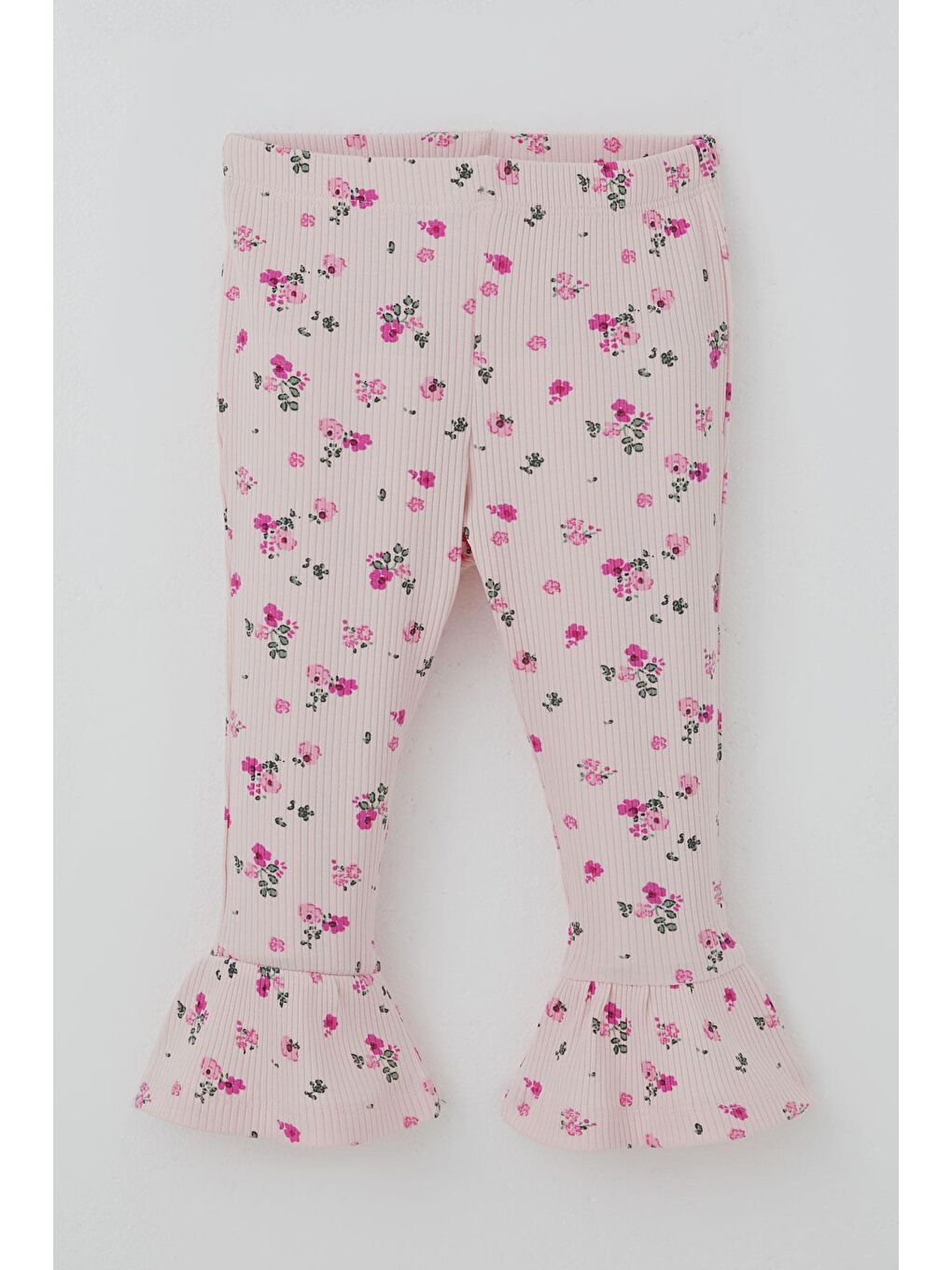 Kız Çocuk Taytlı Takım Çiçek Desenli Paça Kısmı Fırfır Detaylı Pembe (3-7 Yaş)-2