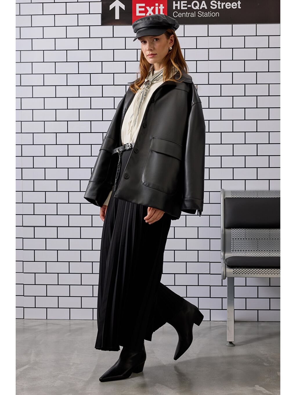 Spor Kesim Deri Ceket Siyah-2