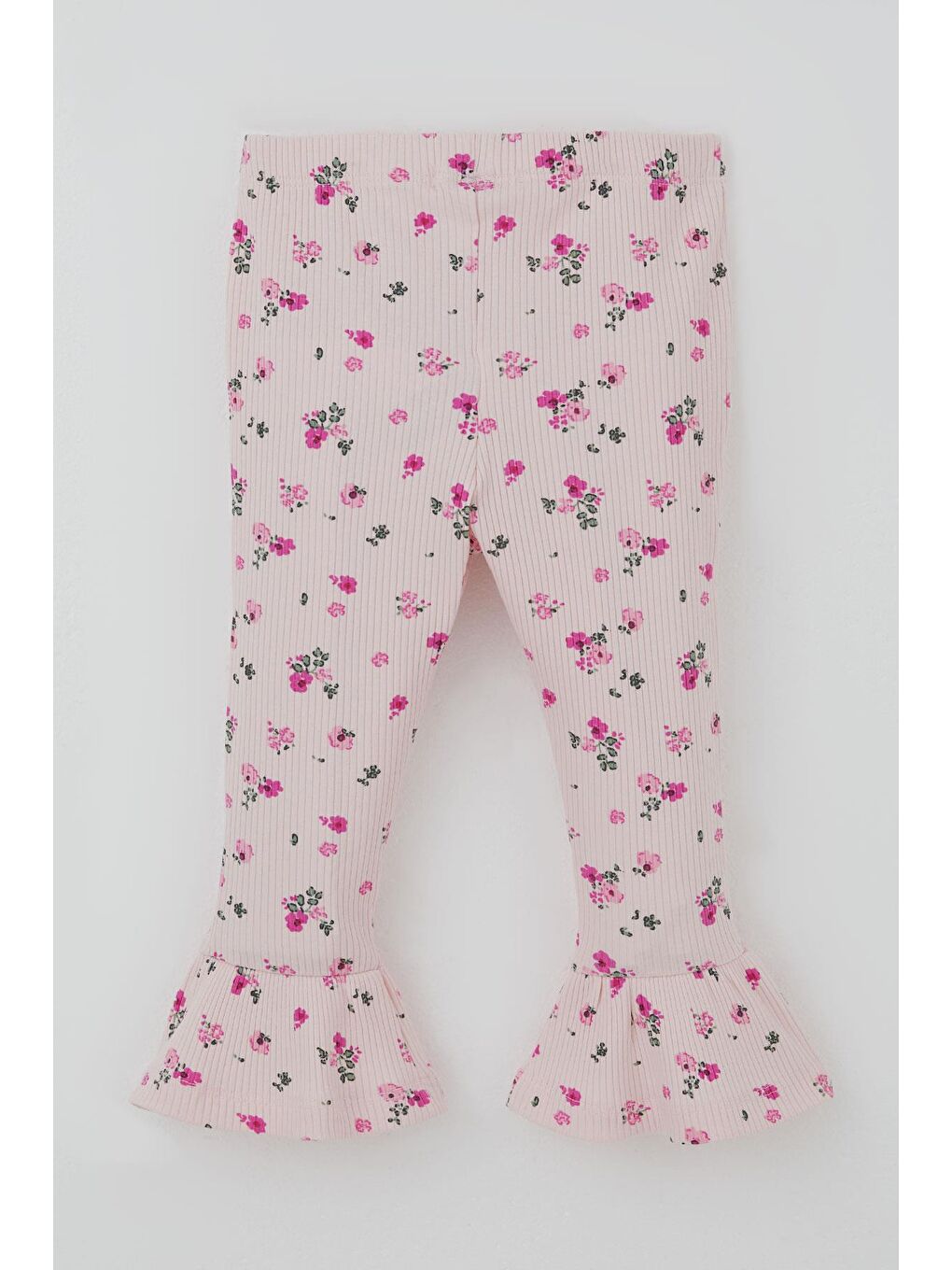 Kız Çocuk Taytlı Takım Çiçek Desenli Paça Kısmı Fırfır Detaylı Pembe (3-7 Yaş)-4