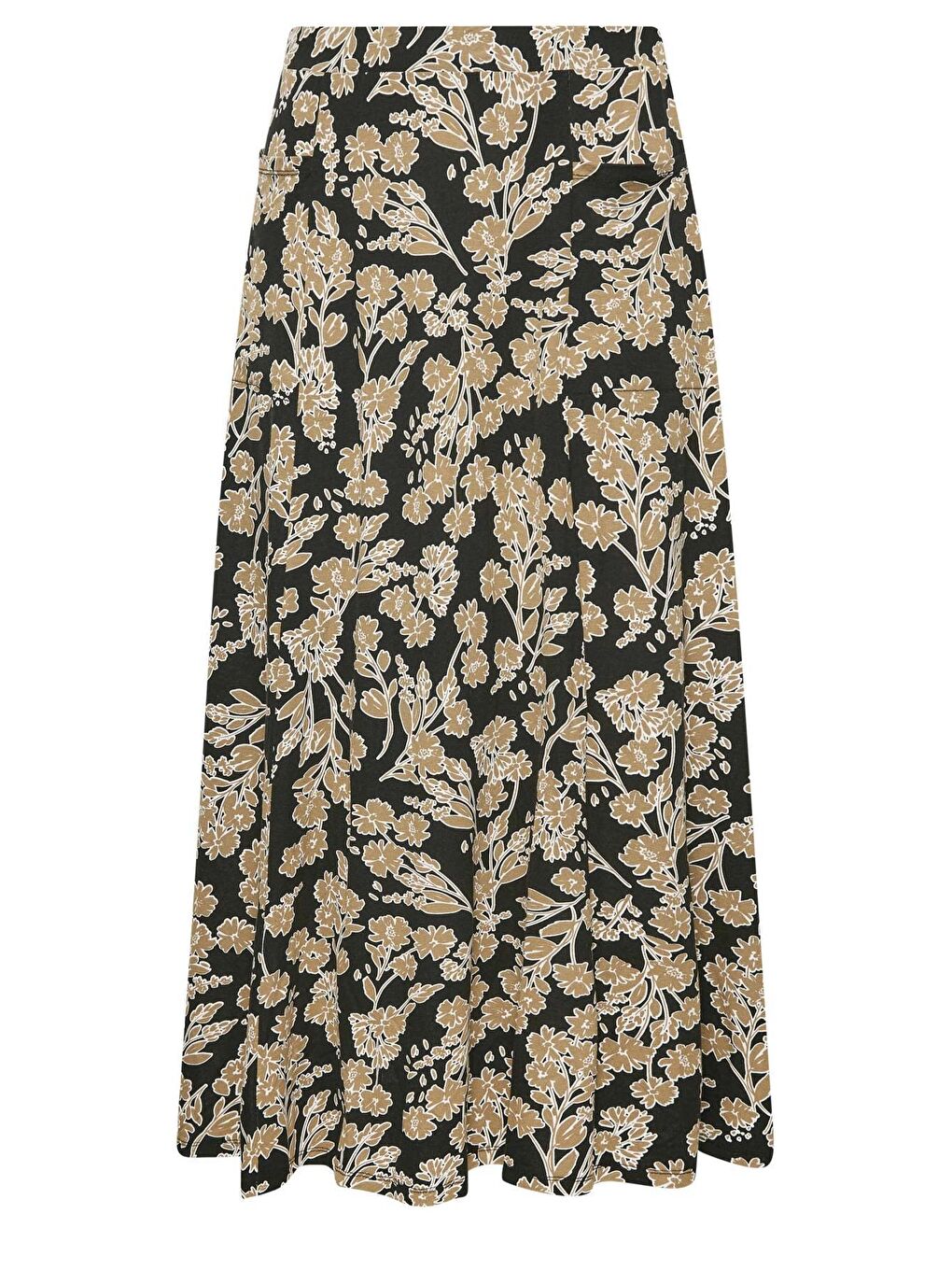 Kahverengi Büyük Beden Önü Çift Cepli Beli Lastikli Maxi Boy Etek 302287-4