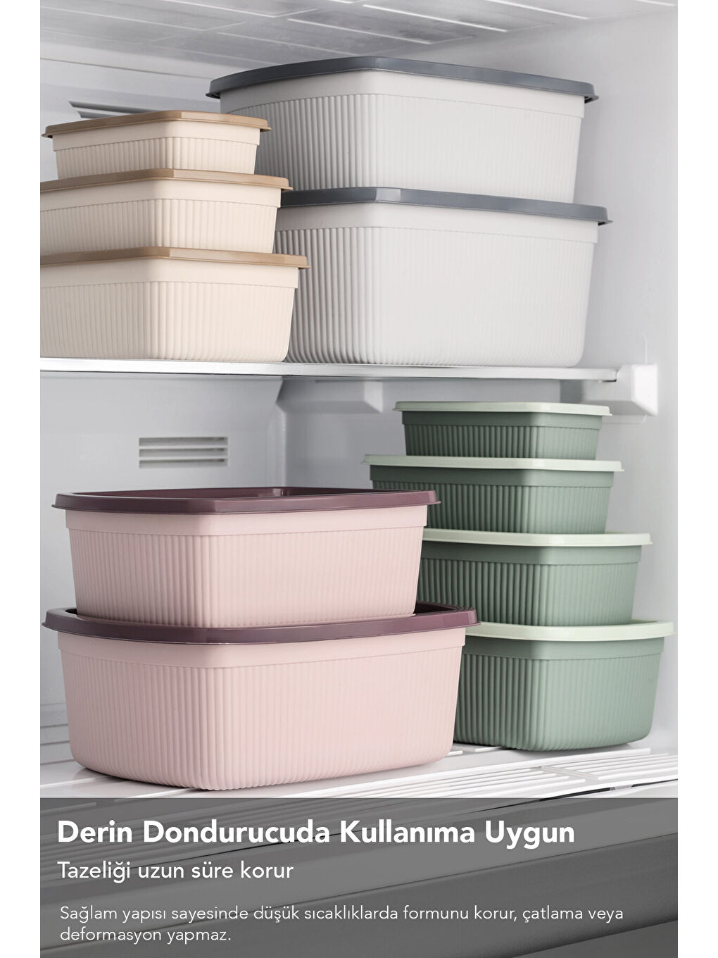 Pembe 18'li Çizgili Dikdörtgen Gıda Saklama Kabı Seti-5