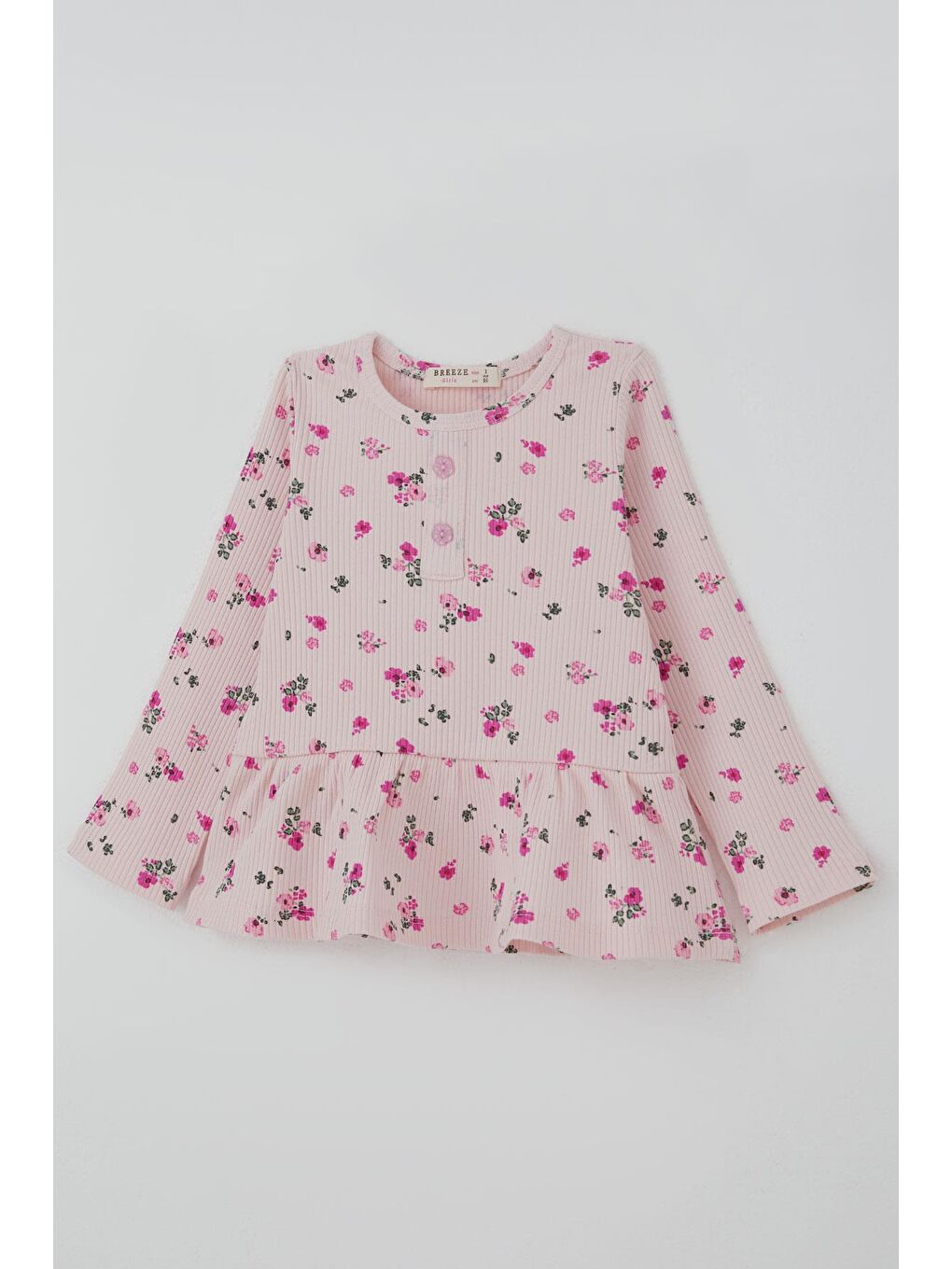Kız Çocuk Taytlı Takım Çiçek Desenli Paça Kısmı Fırfır Detaylı Pembe (3-7 Yaş)-5