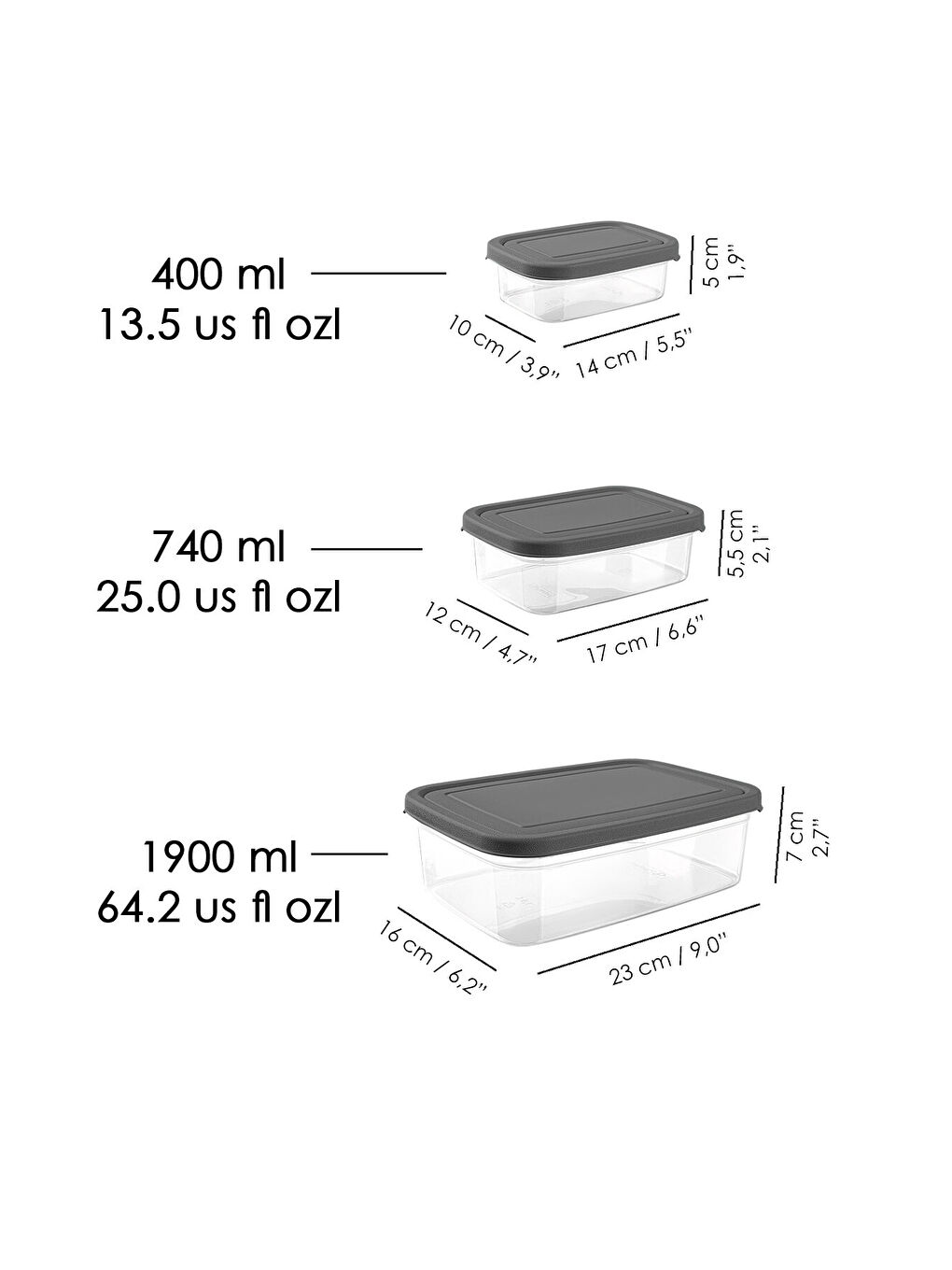Gri 6'lı Dikdörtgen Erzak Saklama Kabı-6