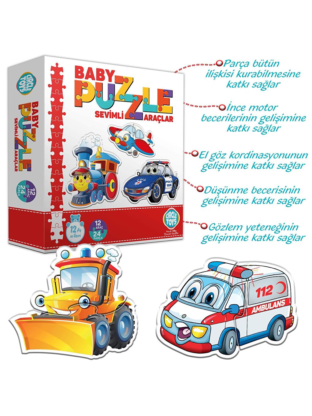 Circle Toys Karışık Baby Puzzle Sevimli Araçlar - 3