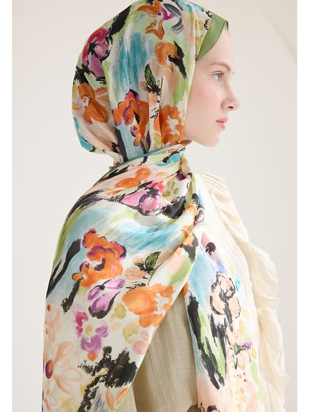 Yeşil Vınnıe Floş Viskon Şal Çağla-1