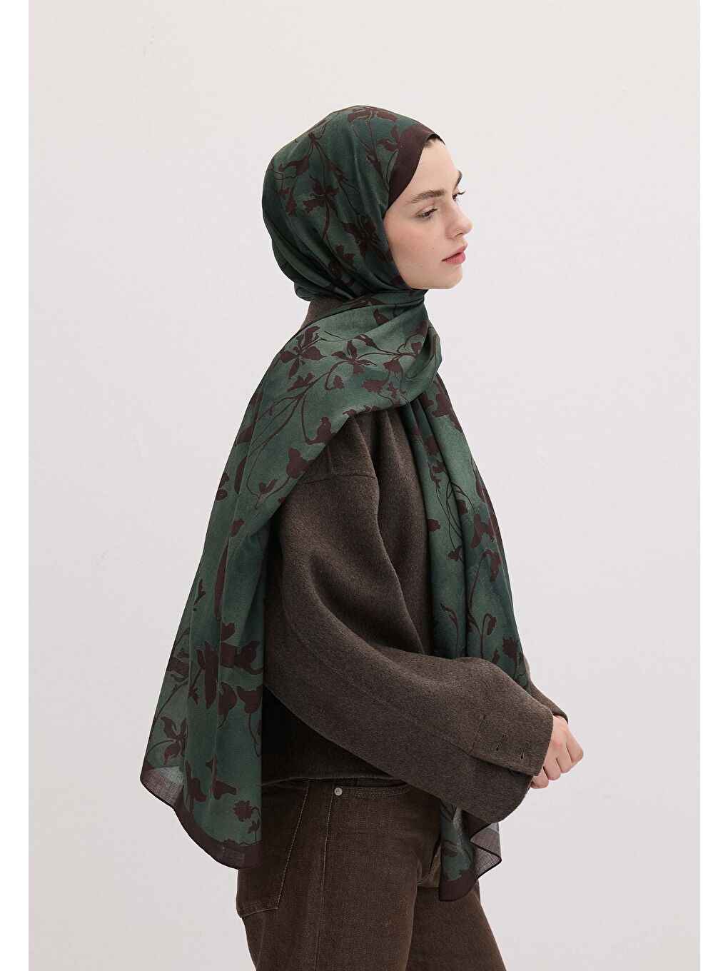 Kahverengi Dark Forest Desen Şal Acı Kahve-4