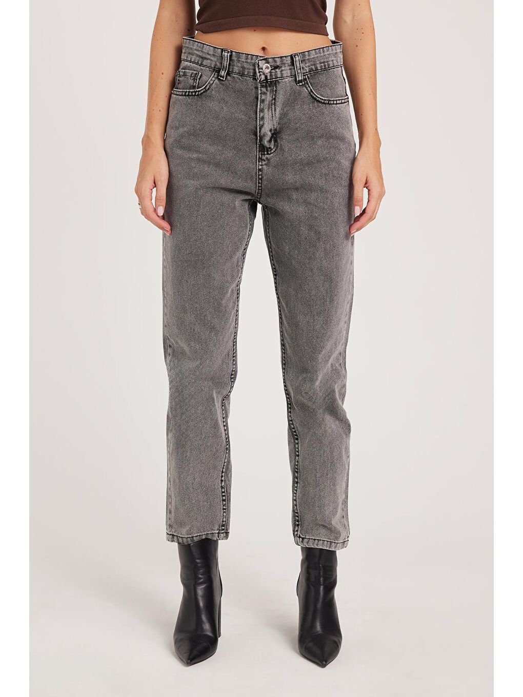 Kadın Slim Fit Dar Kesim Pamuklu Dar Paça Antrasit Jean Pantolon