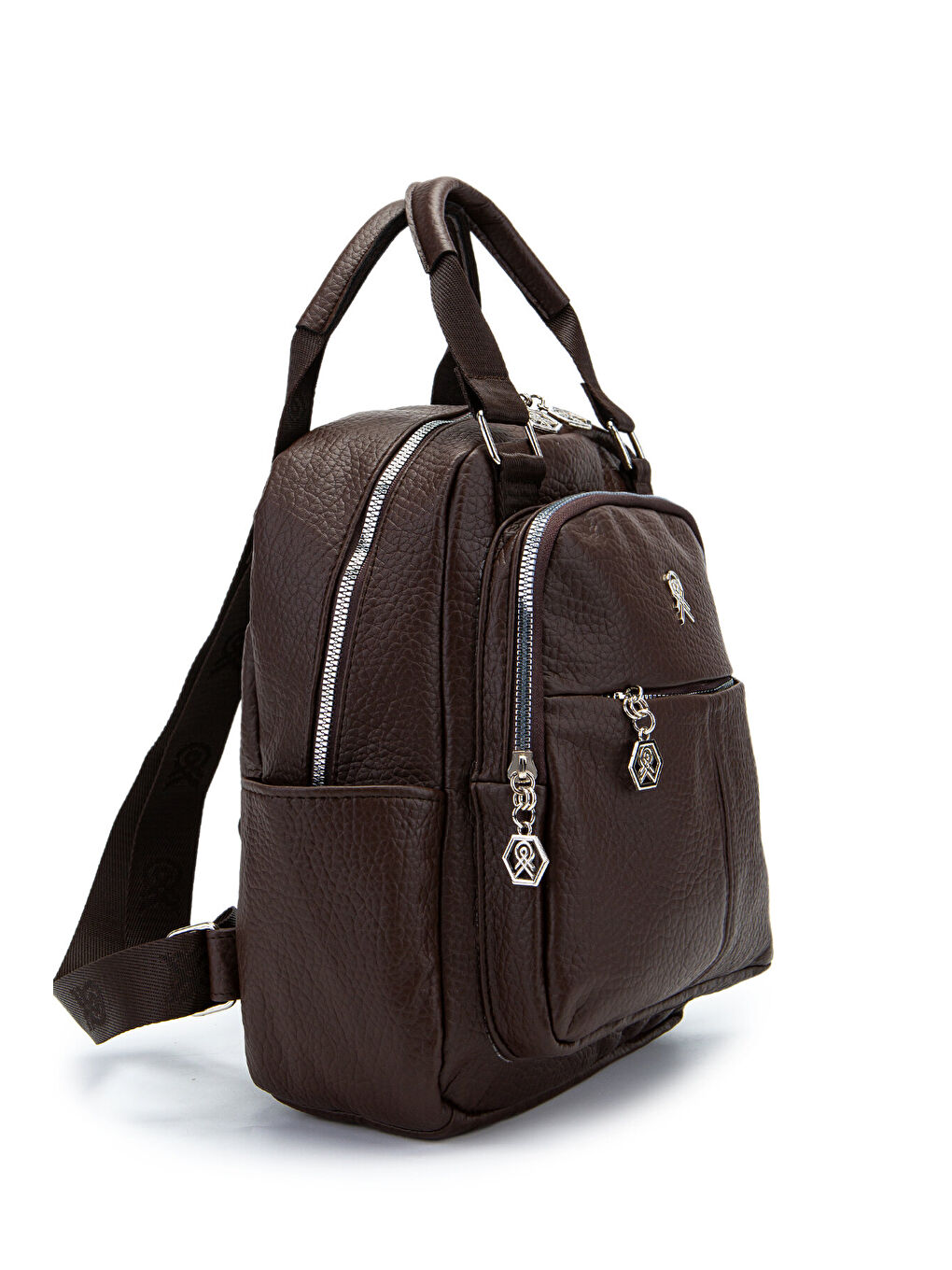 Çok Gözlü Suni Deri Bucky Sırt Çanta Kahverengi-1