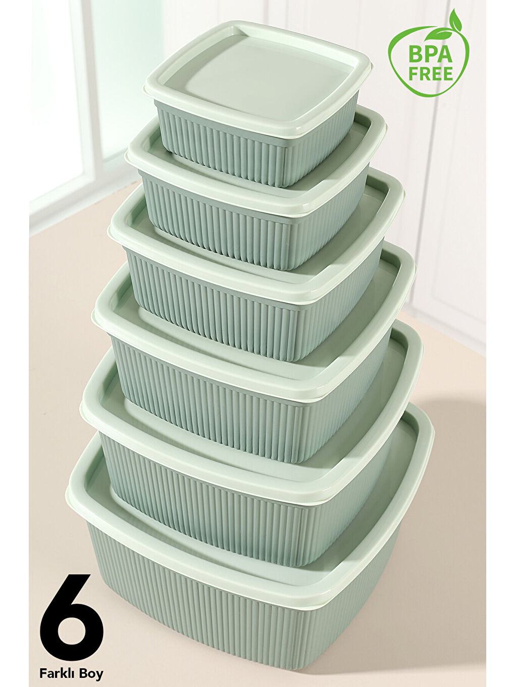 Yeşil 24'lü Çizgili Kare Erzak Gıda Saklama Kabı Seti-2