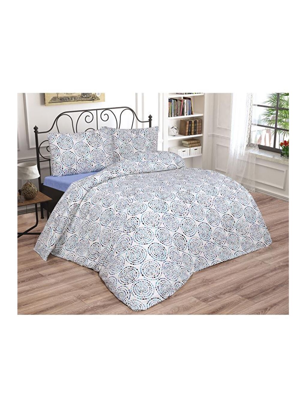 Vivi Çift Kişilik Lastikli Çarşaflı Nevresim Takımı Mavi-1