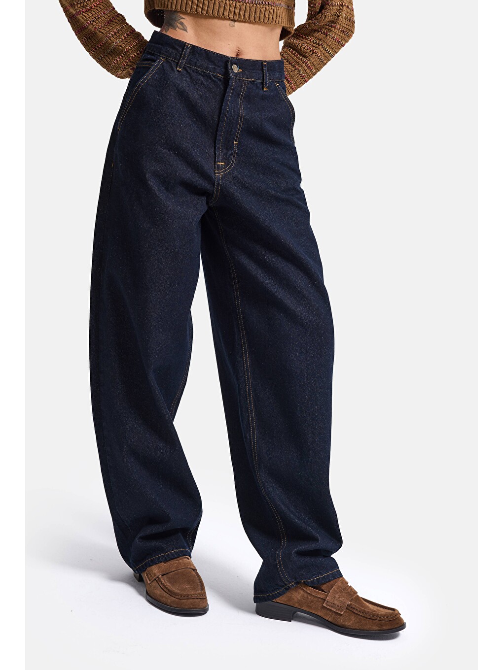 Kadın İndigo Selvedge 7w6-50 Skater Fit Bol Kesim Denim Jean-1