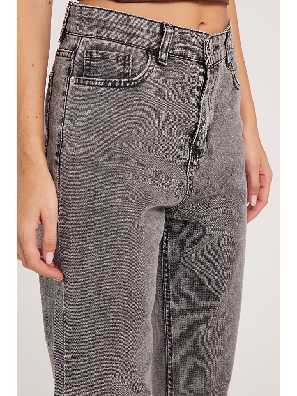 Kadın Slim Fit Dar Kesim Pamuklu Dar Paça Antrasit Jean Pantolon-2