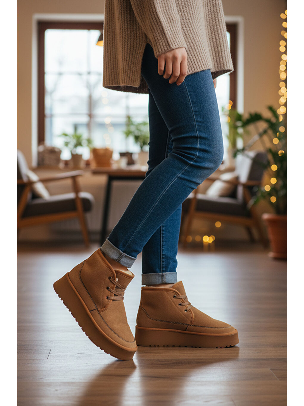 Kahverengi Taba İçi Kürklü Bağcıklı Kadın Bot U-15 Z-2