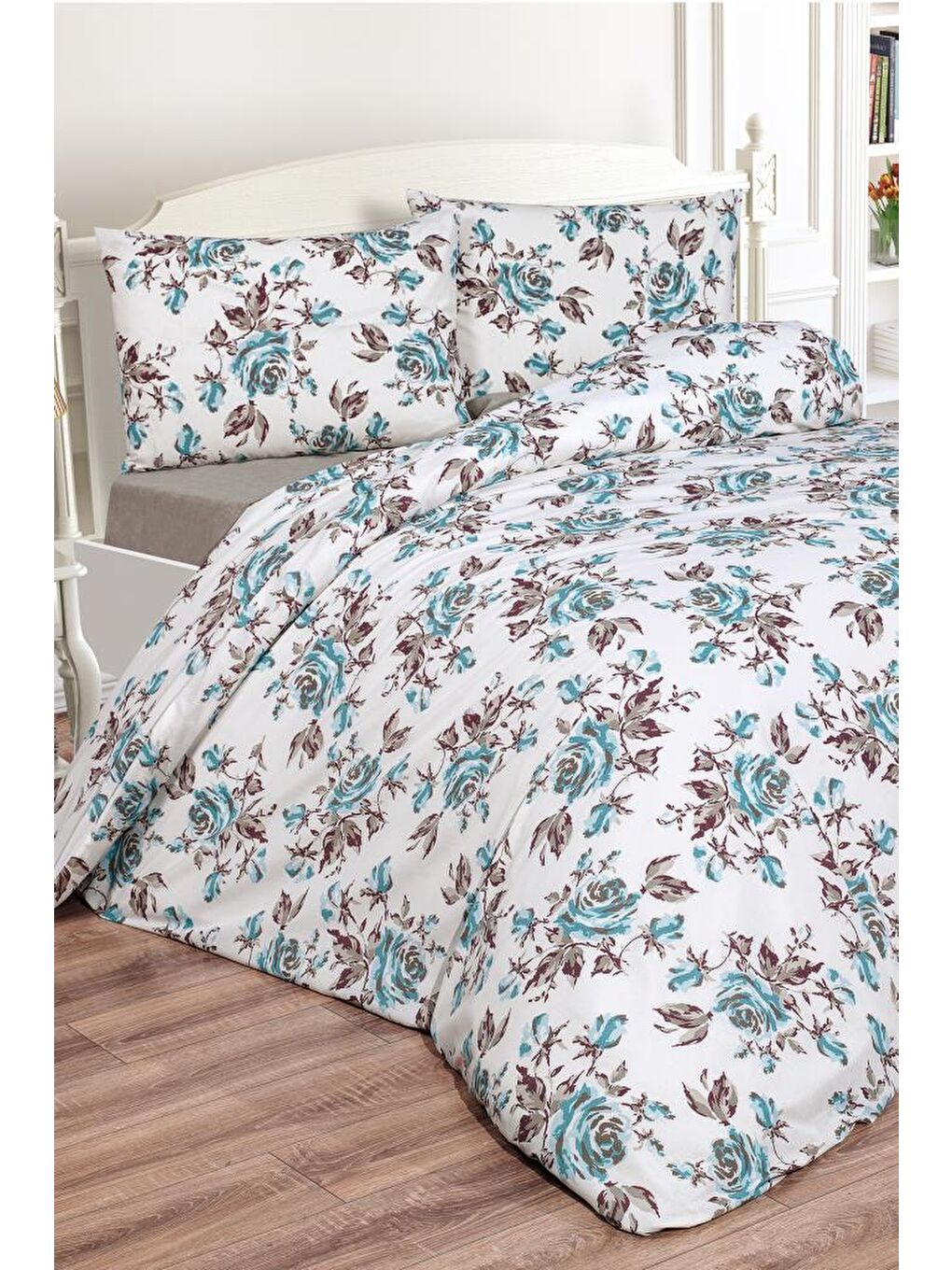 Tasya Çift Kişilik Lastikli Çarşaflı Nevresim Takımı Mavi