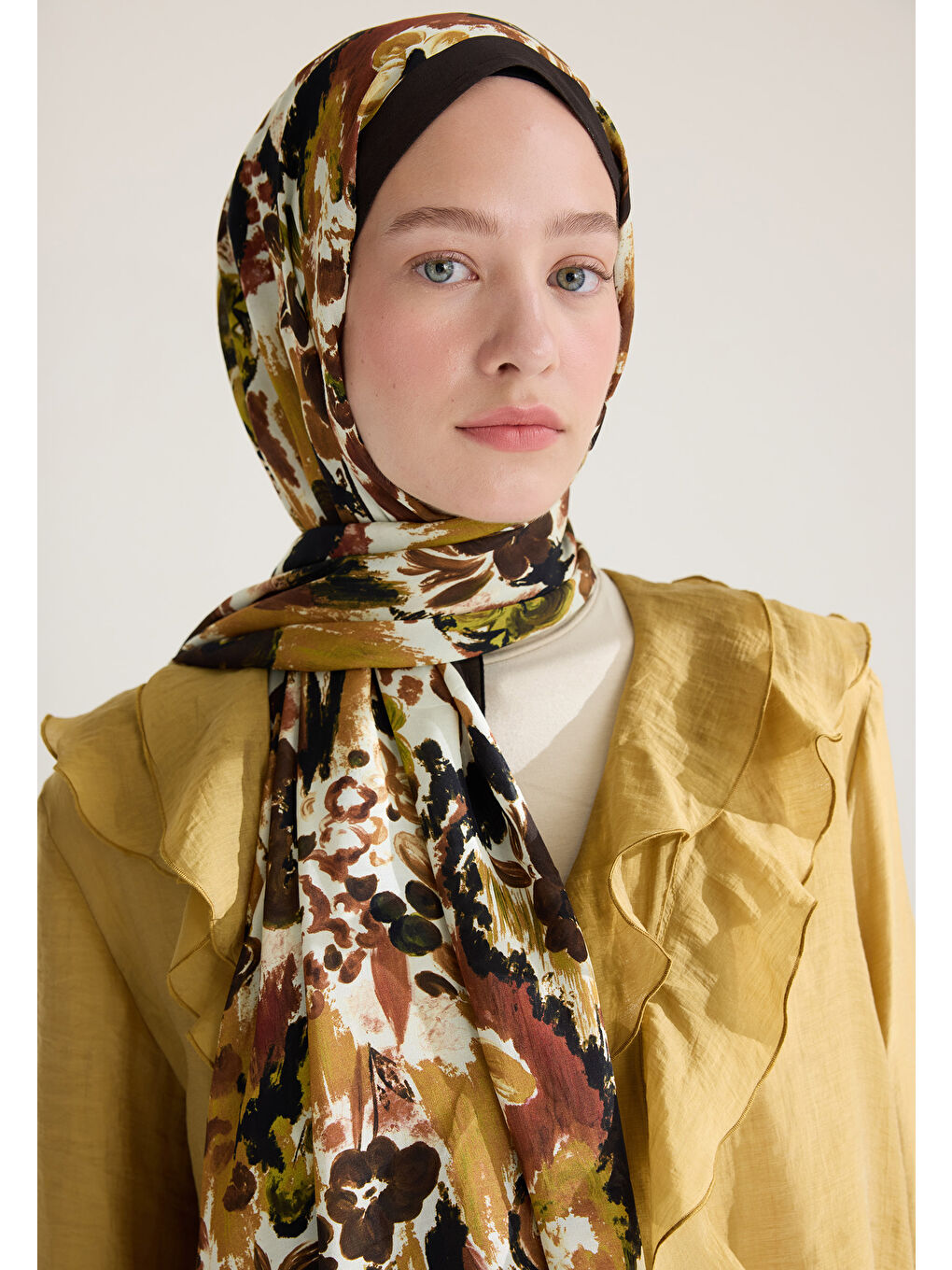 Kahverengi Vınnıe Floş Viskon Şal Acı Kahve-1